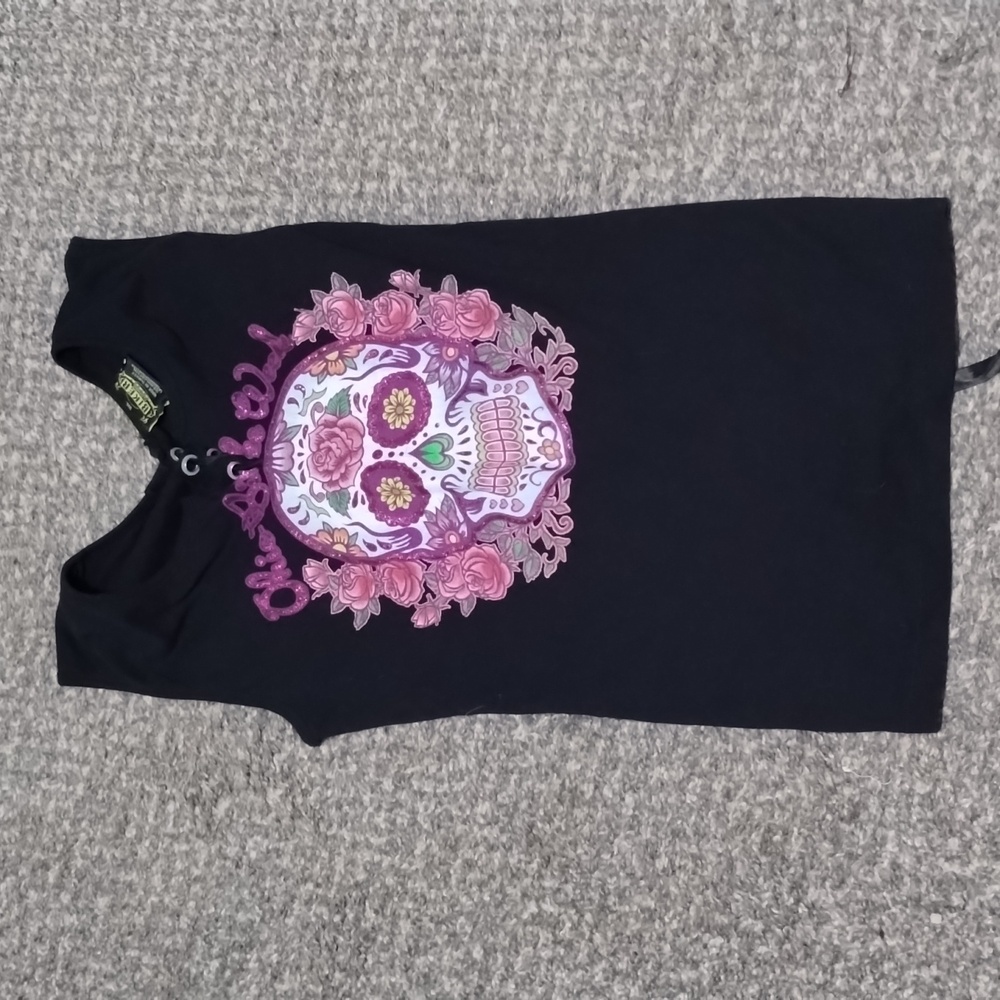 3XL Biker Sugar Skull lace up back shirt tank top